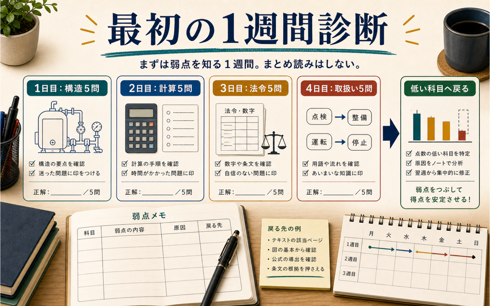 一級ボイラー技士 勉強法｜4科目を水管図・計算式・法令数字で組む (2026年版) の挿絵 1