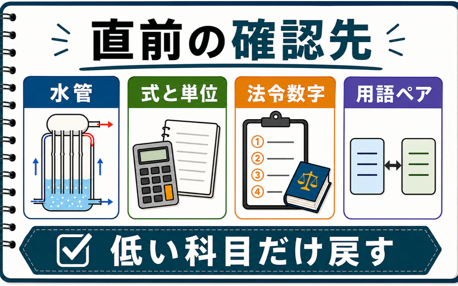 一級ボイラー技士 直前総まとめ｜7日・3日・前日で戻る範囲と捨てる範囲を決める (2026年版) の挿絵 2