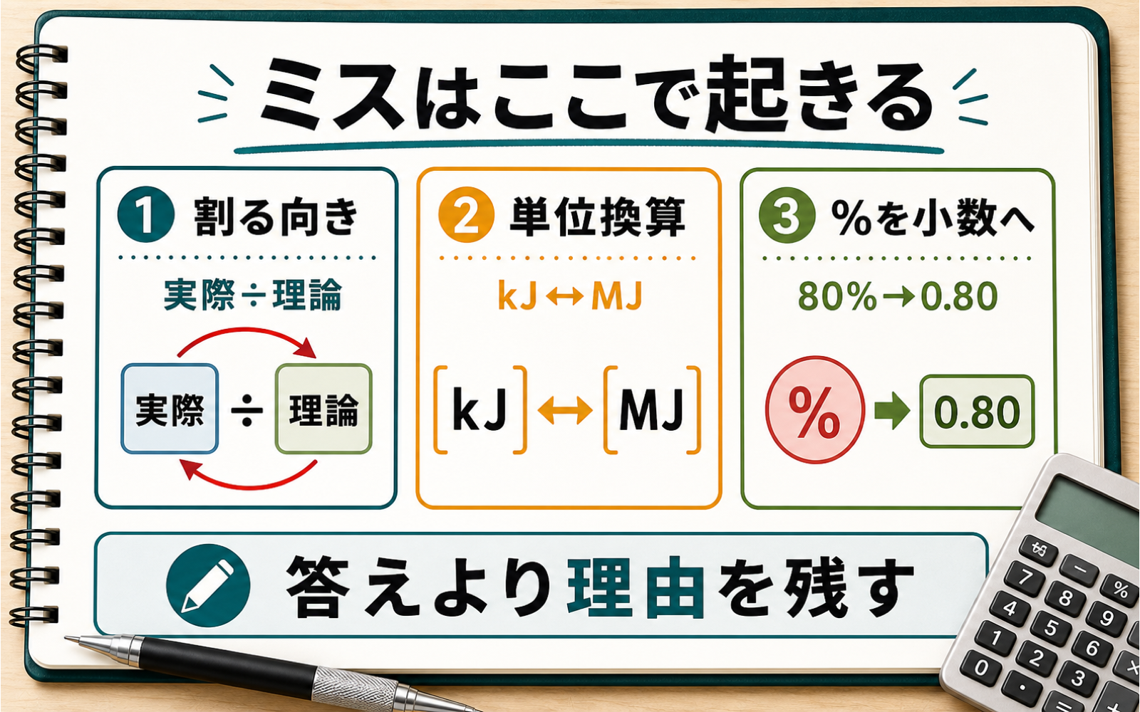 一級ボイラー技士の計算問題対策｜空気比・熱量・単位を式から解く (2026年版) の挿絵 2