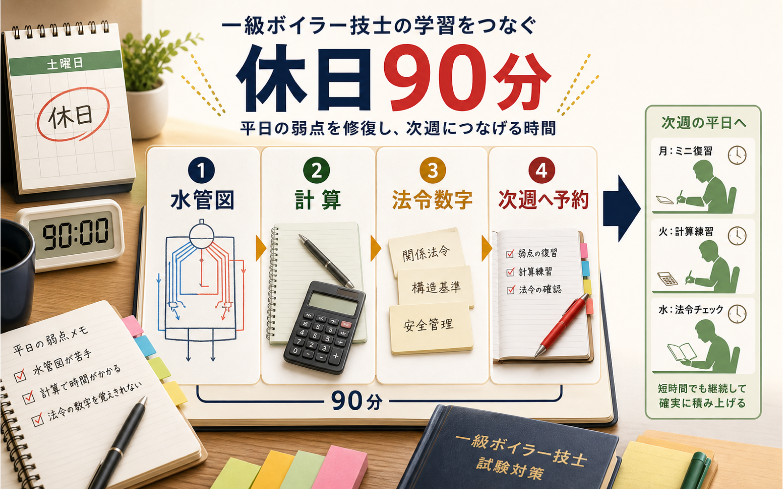 一級ボイラー技士 社会人の勉強法｜仕事日15分と休日90分で崩さない (2026年版) の挿絵 2