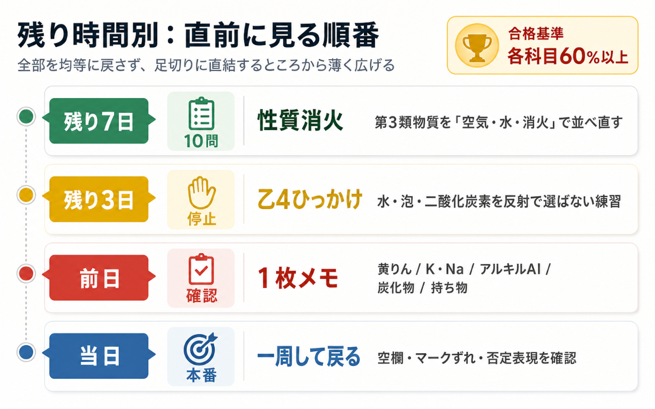 危険物乙3 直前総まとめ｜残り7日・3日・前日に見る禁水性物質と消火 (2026年版) の挿絵 1