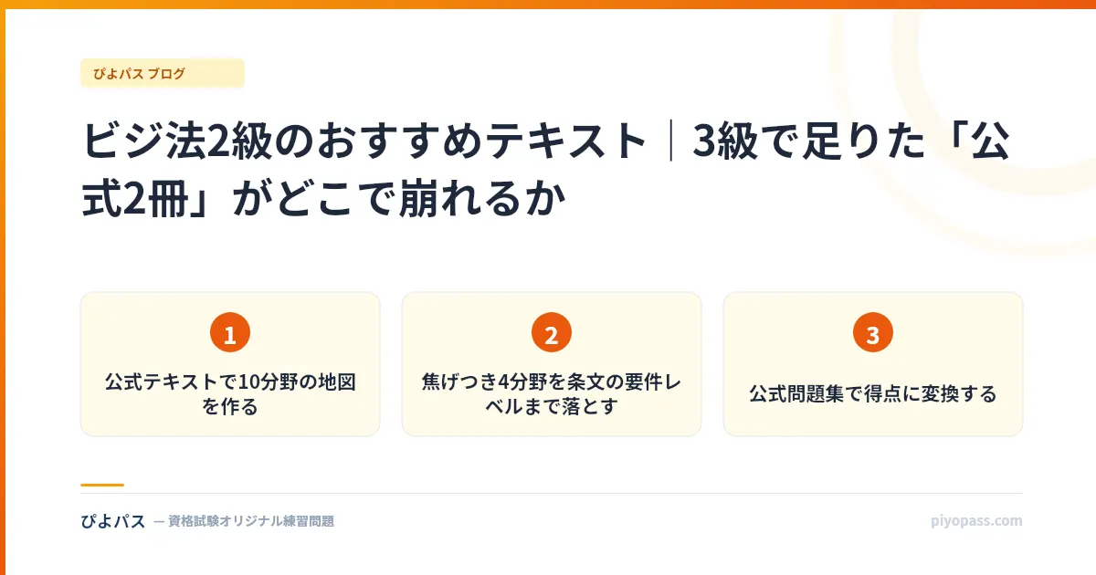 ビジ法2級のおすすめテキスト|3級で足りた「公式2冊」がどこで崩れるか