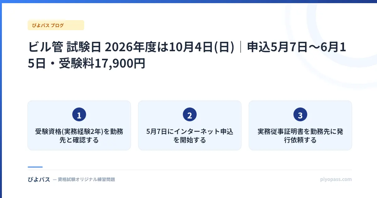 ビル管 試験日 2026年度は10月4日(日)｜申込5月7日〜6月15日・受験料17,900円