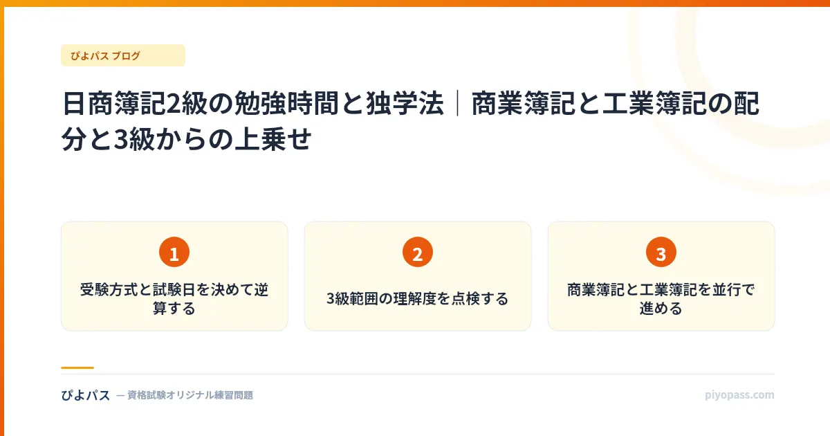 日商簿記2級の勉強時間と独学法｜商業簿記と工業簿記の配分と3級からの上乗せ