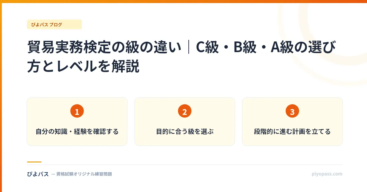 貿易実務検定の級の違い｜C級・B級・A級の選び方とレベルを解説