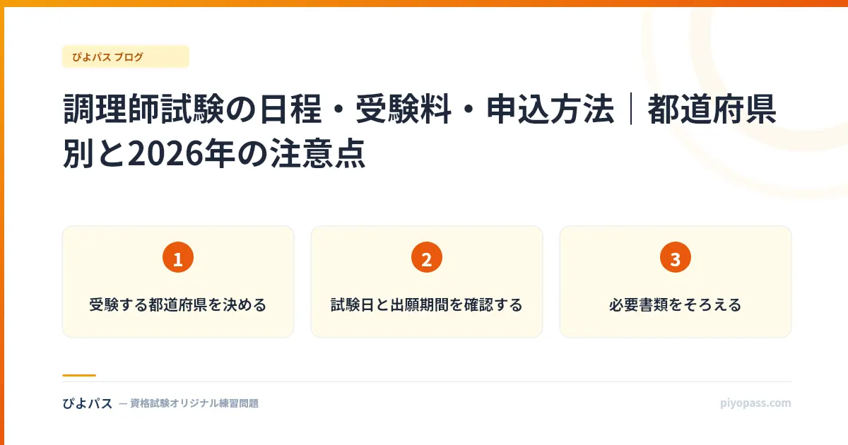 調理師試験の日程・受験料・申込方法｜都道府県別と2026年の注意点