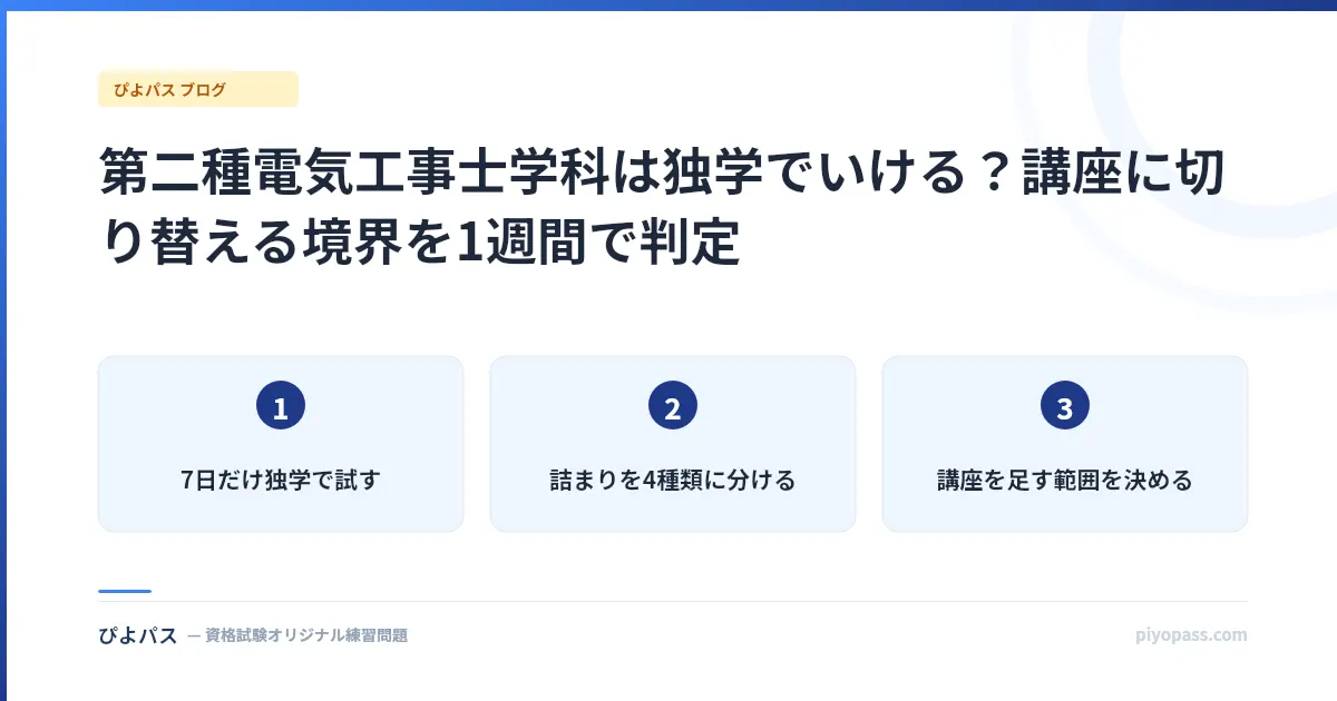 第二種電気工事士学科は独学でいける？講座に切り替える境界を1週間で判定