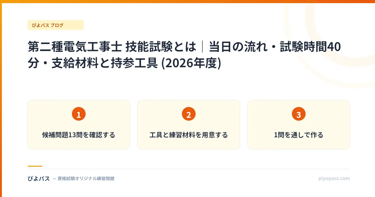 第二種電気工事士 技能試験とは｜当日の流れ・試験時間40分・支給材料と持参工具 (2026年度)