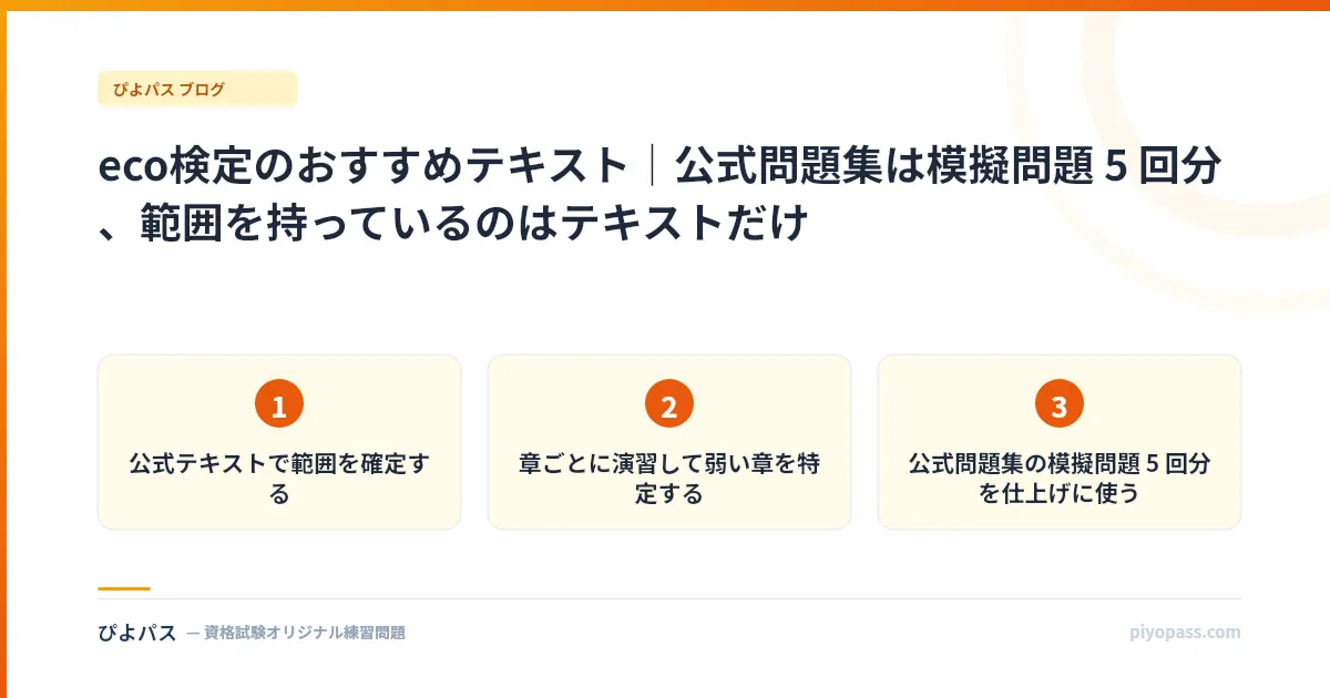 eco検定のおすすめテキスト|公式問題集は模擬問題 5 回分、範囲を持っているのはテキストだけ