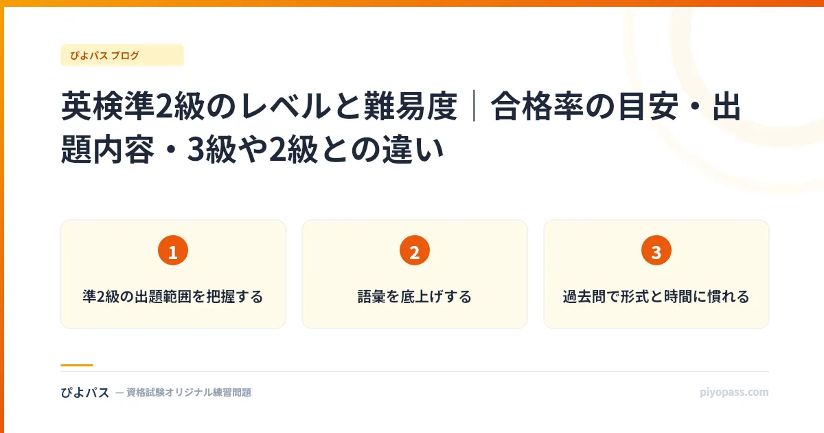 英検準2級のレベルと難易度｜合格率の目安・出題内容・3級や2級との違い