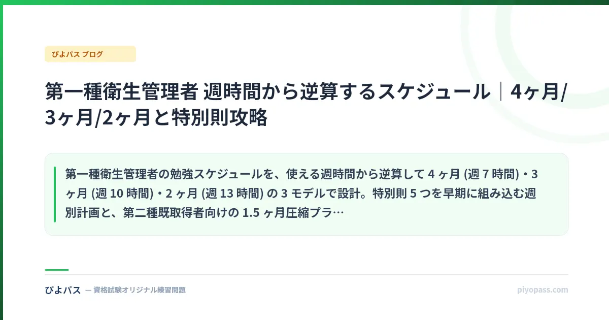第一種衛生管理者 週時間から逆算するスケジュール｜4ヶ月/3ヶ月/2ヶ月と特別則攻略