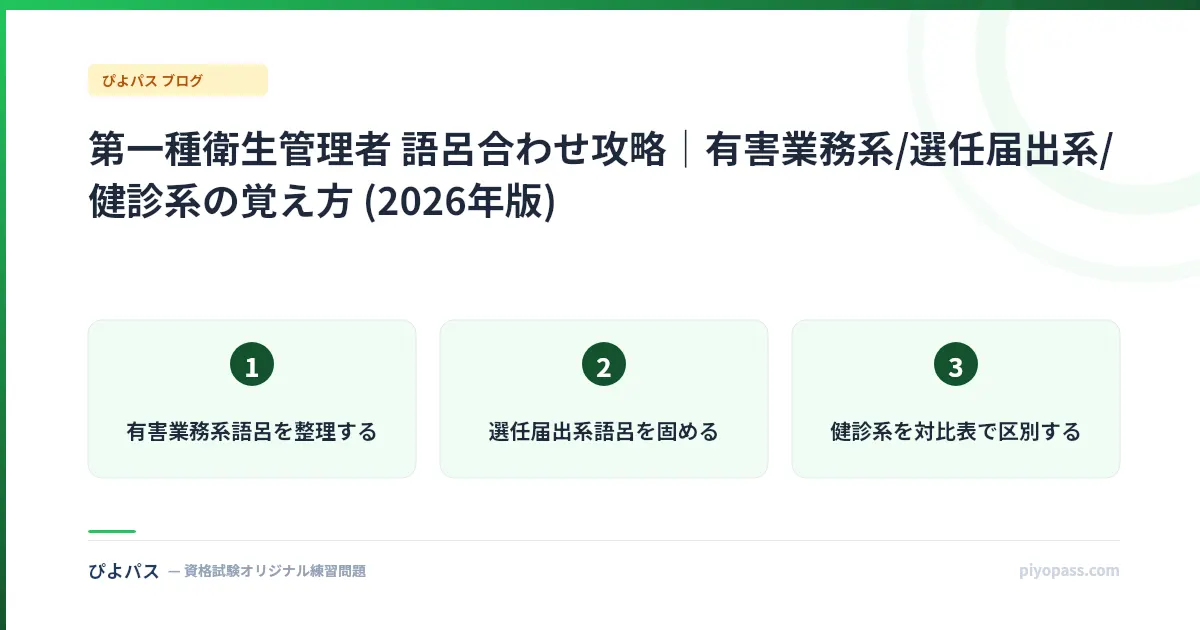 第一種衛生管理者 語呂合わせ攻略｜有害業務系/選任届出系/健診系の覚え方 (2026年版)