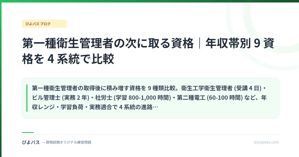 第一種衛生管理者の次に取る資格｜年収帯別 9 資格を 4 系統で比較