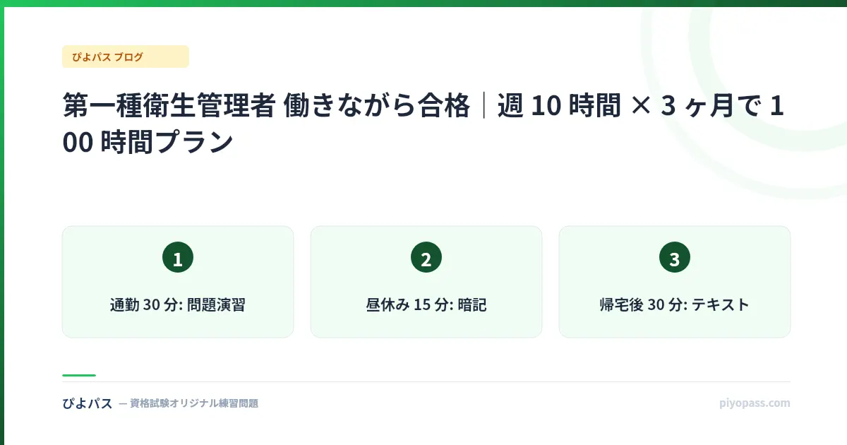 第一種衛生管理者 働きながら合格｜週 10 時間 × 3 ヶ月で 100 時間プラン