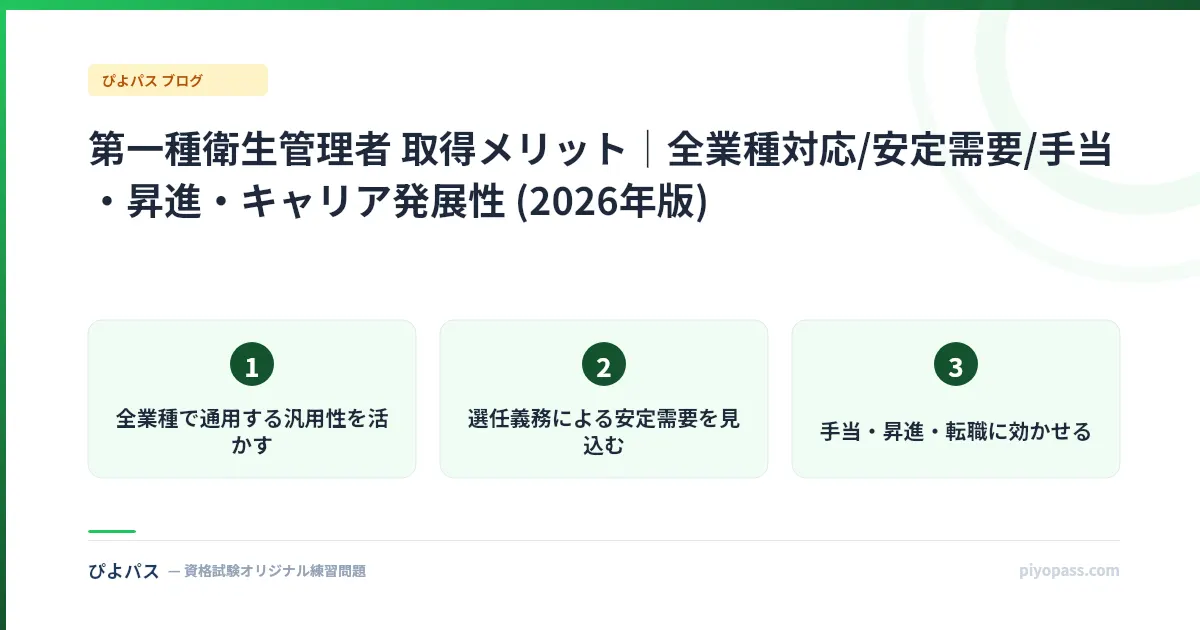 第一種衛生管理者 取得メリット｜全業種対応/安定需要/手当・昇進・キャリア発展性 (2026年版)