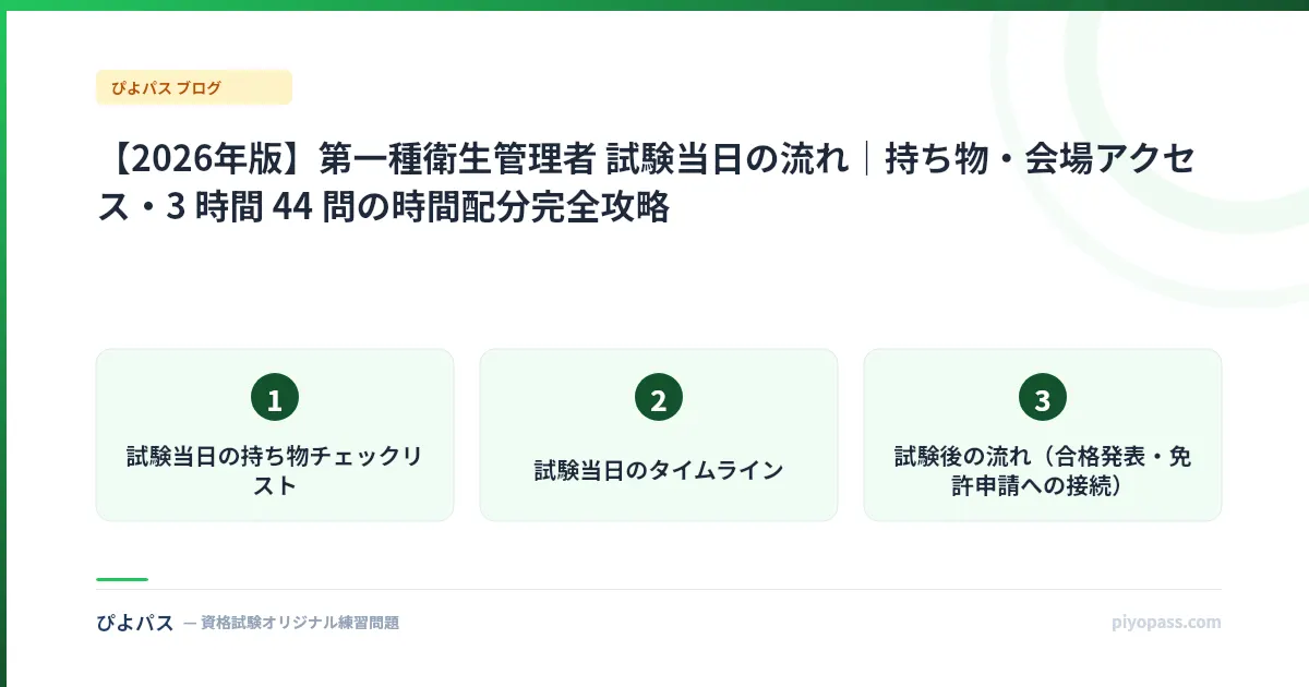 【2026年版】第一種衛生管理者 試験当日の流れ｜持ち物・会場アクセス・3 時間 44 問の時間配分完全攻略