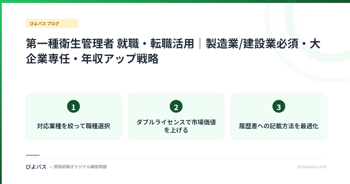 第一種衛生管理者 就職・転職活用｜製造業/建設業必須・大企業専任・年収アップ戦略