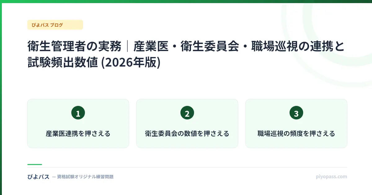 衛生管理者の実務｜産業医・衛生委員会・職場巡視の連携と試験頻出数値 (2026年版)