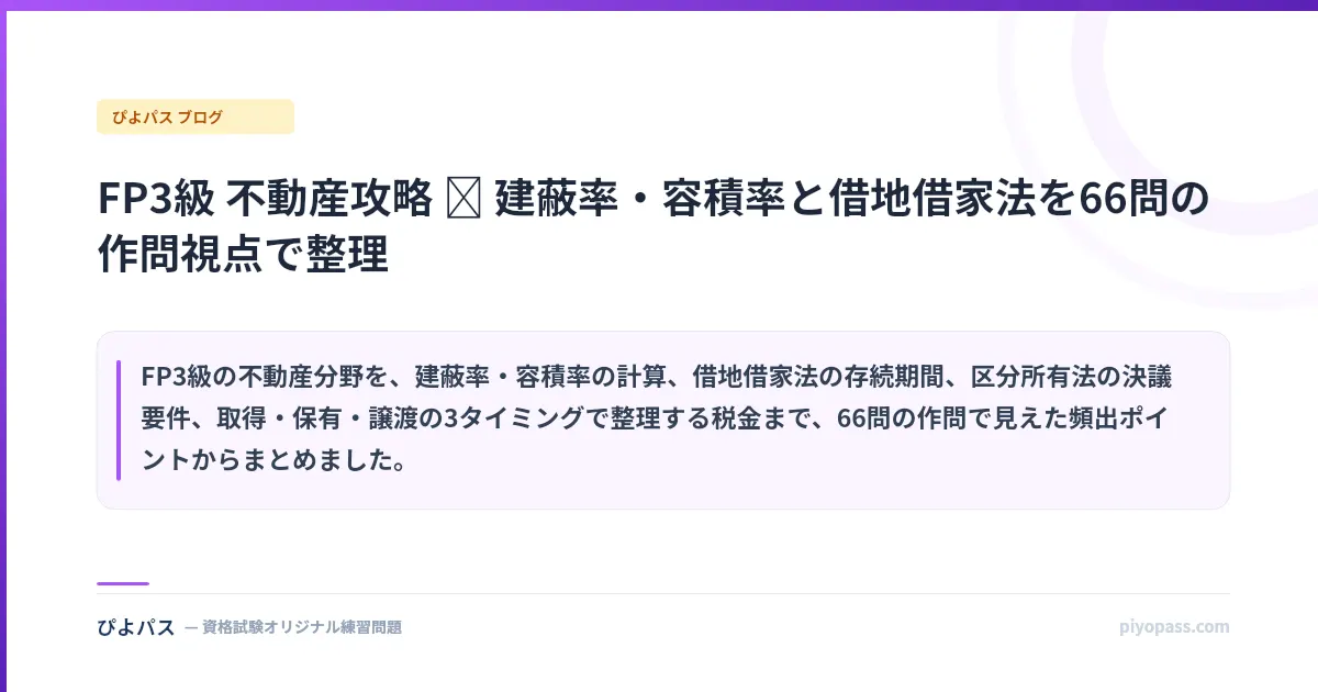 FP3級 不動産攻略 ─ 建蔽率・容積率と借地借家法を66問の作問視点で整理