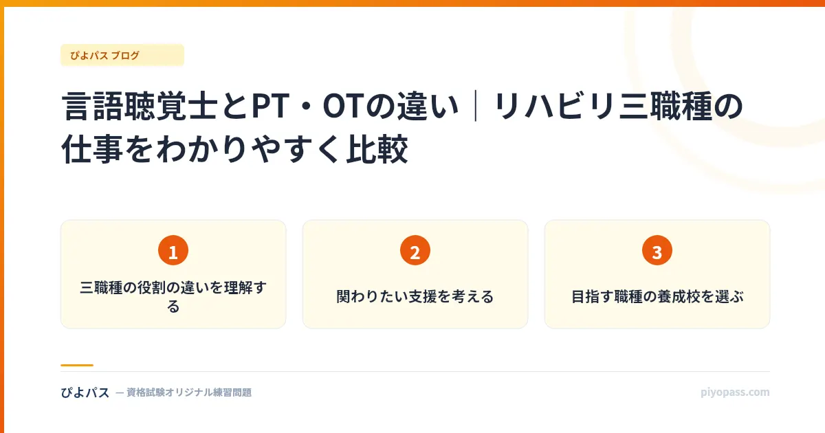 言語聴覚士とPT・OTの違い｜リハビリ三職種の仕事をわかりやすく比較