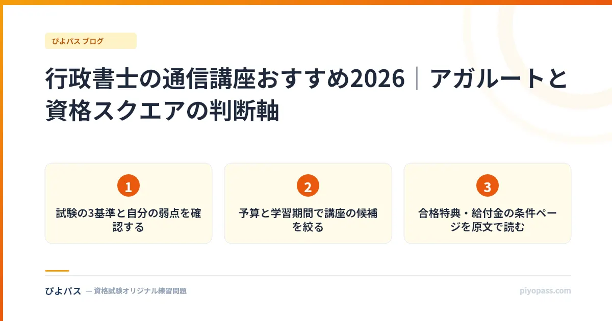 行政書士の通信講座おすすめ2026|アガルートと資格スクエアの判断軸