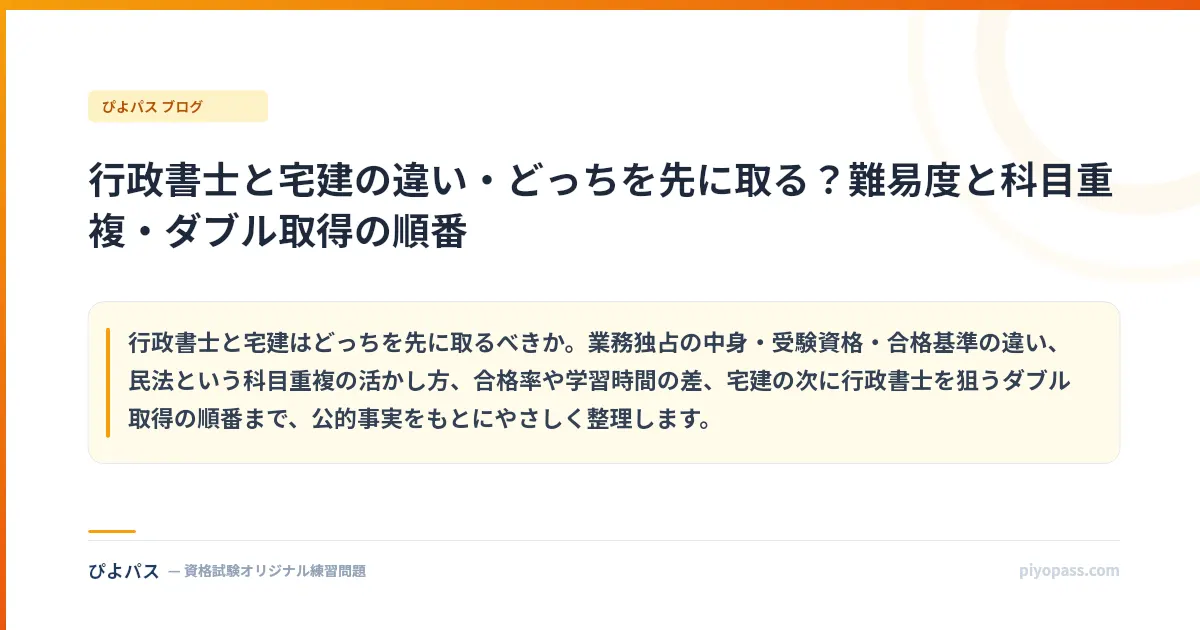 行政書士と宅建の違い・どっちを先に取る？難易度と科目重複・ダブル取得の順番