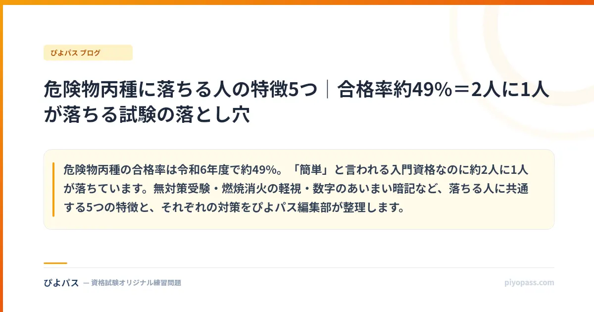 危険物丙種に落ちる人の特徴5つ｜合格率約49%＝2人に1人が落ちる試験の落とし穴
