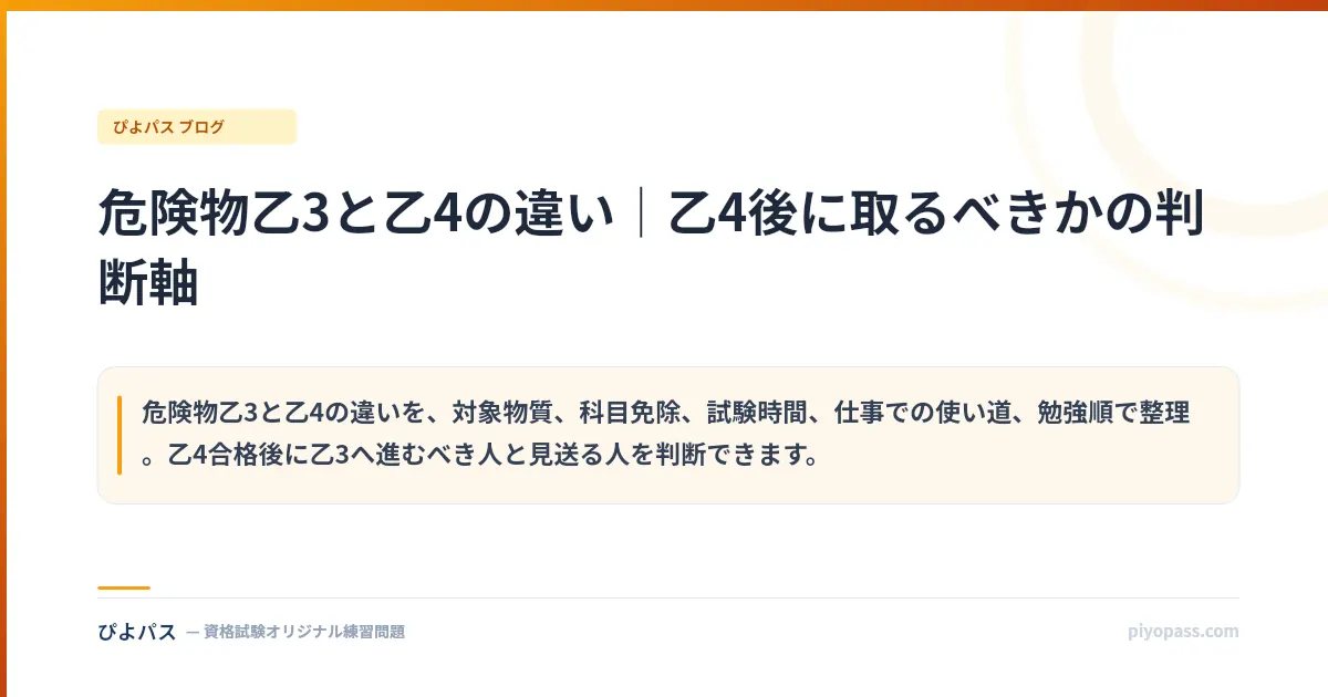 危険物乙3と乙4の違い｜乙4後に取るべきかの判断軸