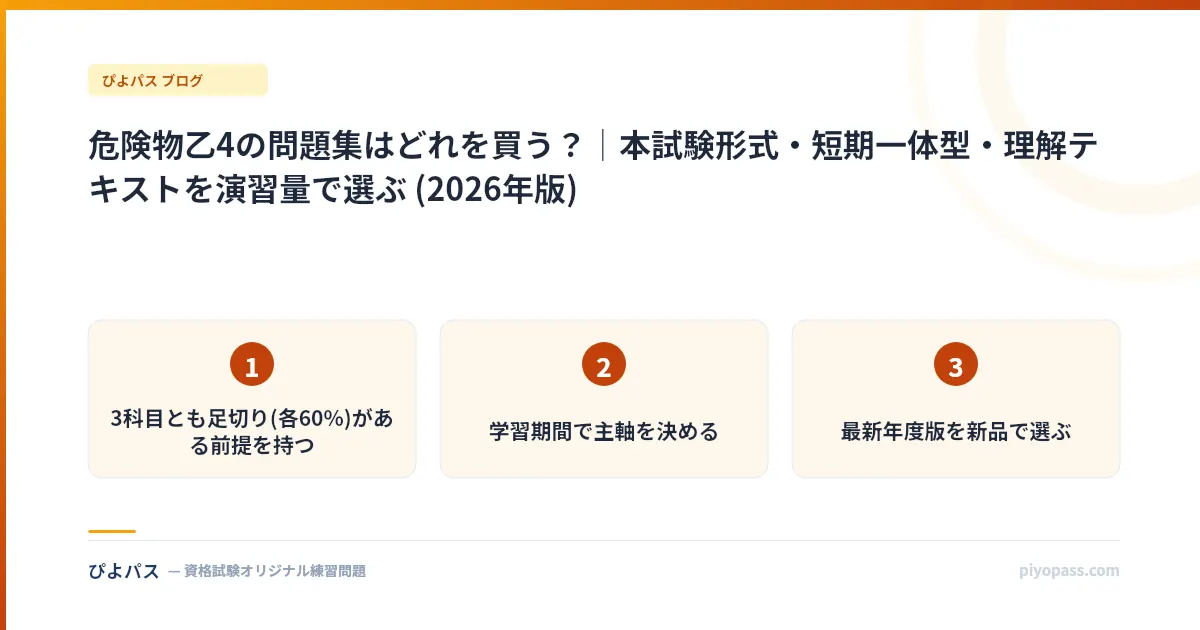 危険物乙4の問題集はどれを買う？｜本試験形式・短期一体型・理解テキストを演習量で選ぶ (2026年版)