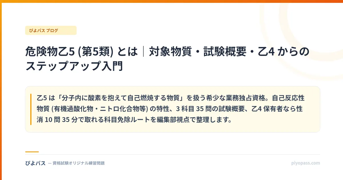 危険物乙5 (第5類) とは｜対象物質・試験概要・乙4 からのステップアップ入門