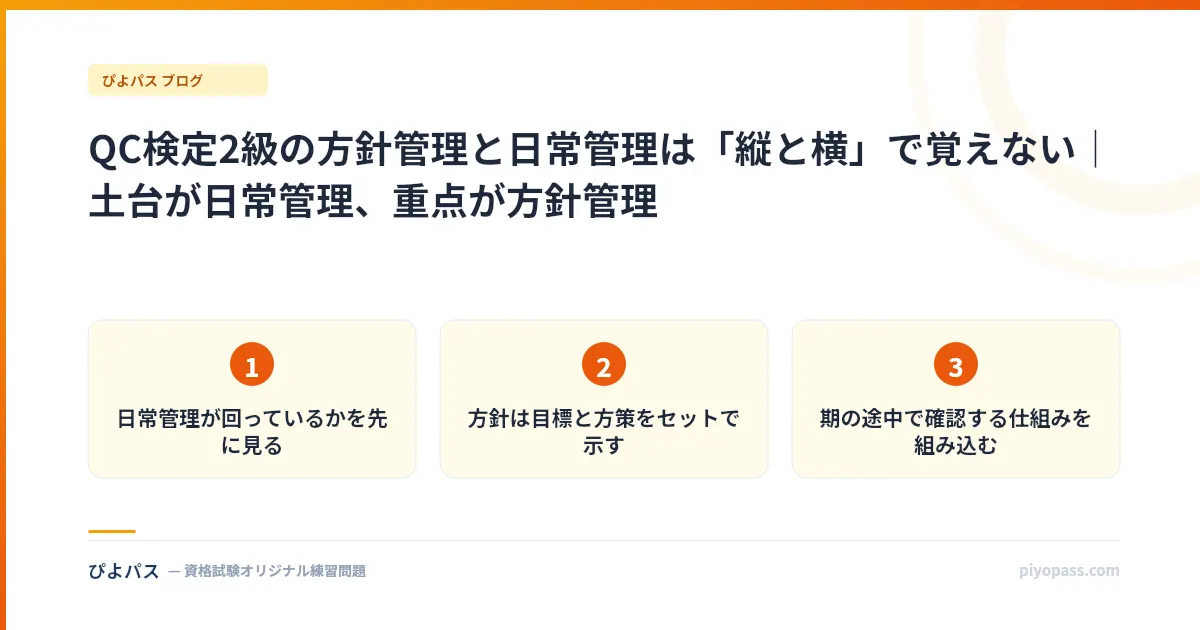QC検定2級の方針管理と日常管理は「縦と横」で覚えない|土台が日常管理、重点が方針管理