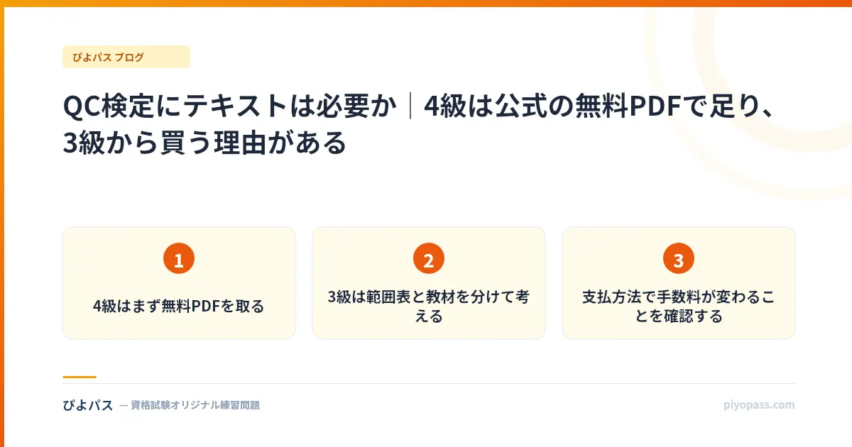 QC検定にテキストは必要か|4級は公式の無料PDFで足り、3級から買う理由がある