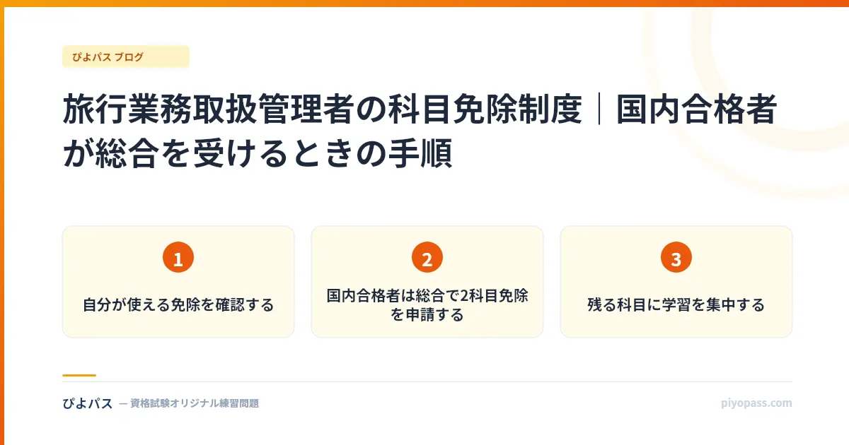 旅行業務取扱管理者の科目免除制度｜国内合格者が総合を受けるときの手順