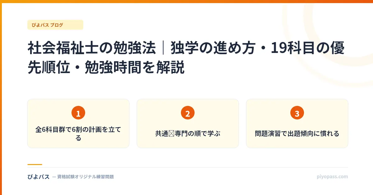 社会福祉士の勉強法｜独学の進め方・19科目の優先順位・勉強時間を解説
