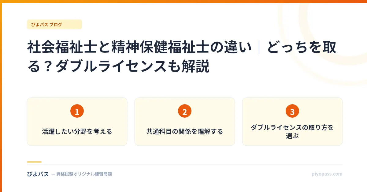 社会福祉士と精神保健福祉士の違い｜どっちを取る？ダブルライセンスも解説