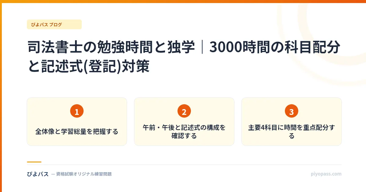 司法書士の勉強時間と独学｜3000時間の科目配分と記述式(登記)対策