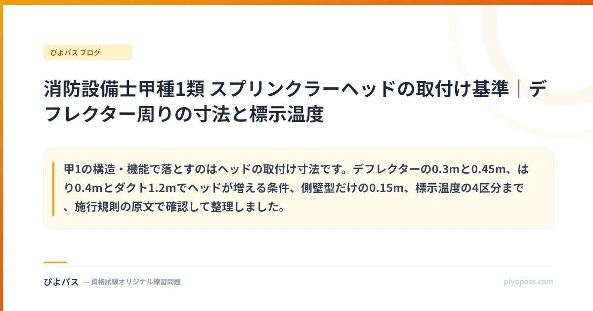 消防設備士甲種1類 スプリンクラーヘッドの取付け基準|デフレクター周りの寸法と標示温度