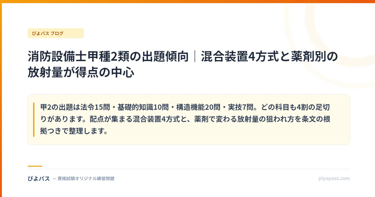 消防設備士甲種2類の出題傾向｜混合装置4方式と薬剤別の放射量が得点の中心