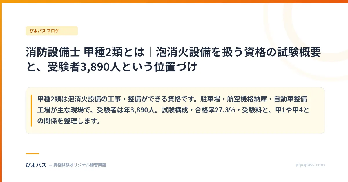 消防設備士 甲種2類とは|泡消火設備を扱う資格の試験概要と、受験者3,890人という位置づけ