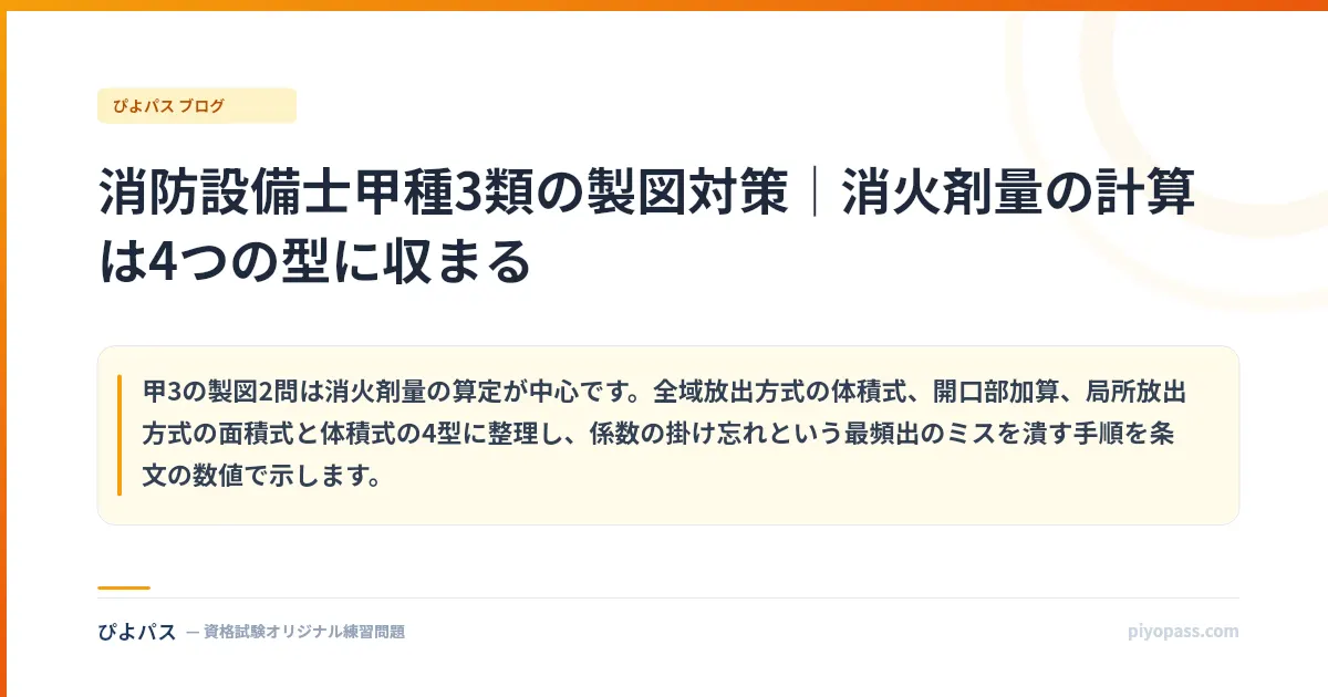 消防設備士甲種3類の製図対策｜消火剤量の計算は4つの型に収まる