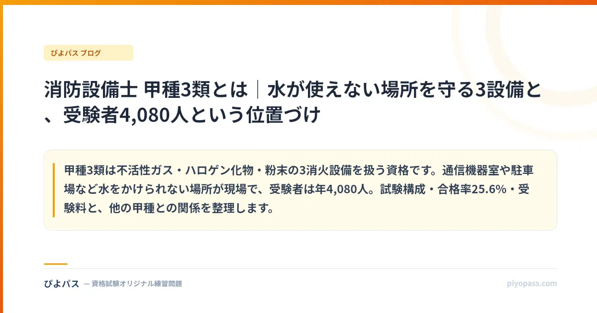 消防設備士 甲種3類とは|水が使えない場所を守る3設備と、受験者4,080人という位置づけ