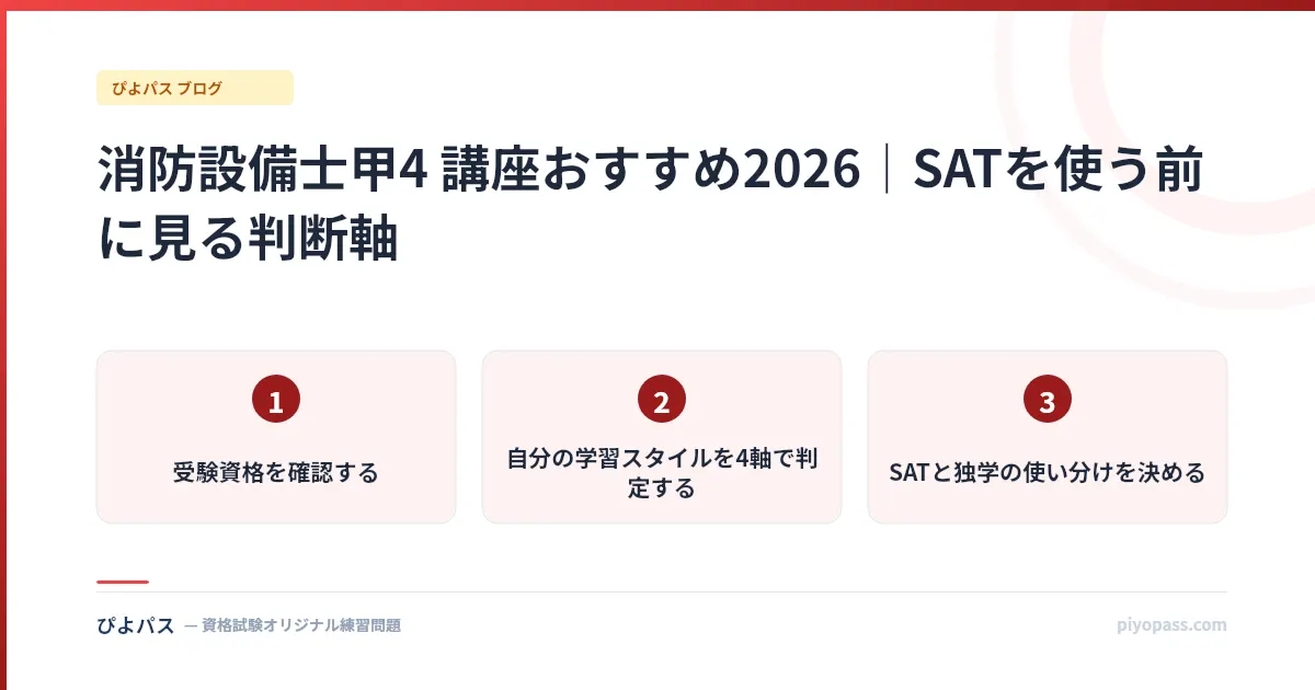 消防設備士甲4 講座おすすめ2026｜SATを使う前に見る判断軸