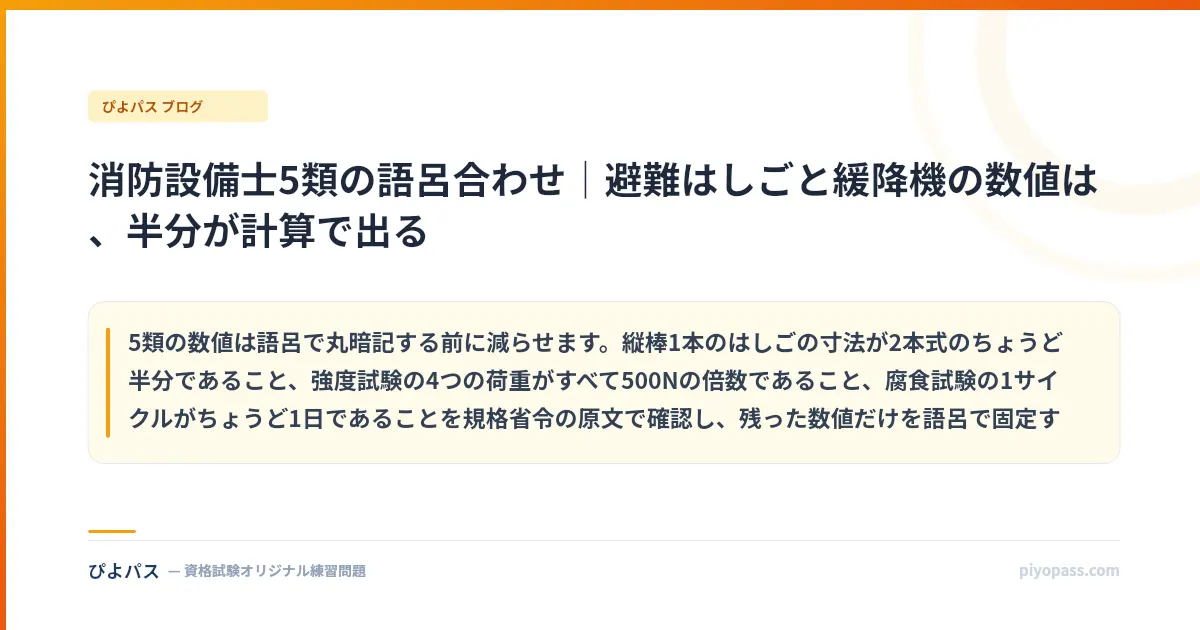 消防設備士5類の語呂合わせ|避難はしごと緩降機の数値は、半分が計算で出る