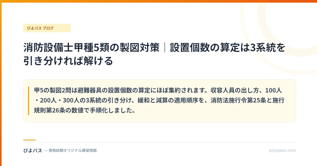 消防設備士甲種5類の製図対策｜設置個数の算定は3系統を引き分ければ解ける