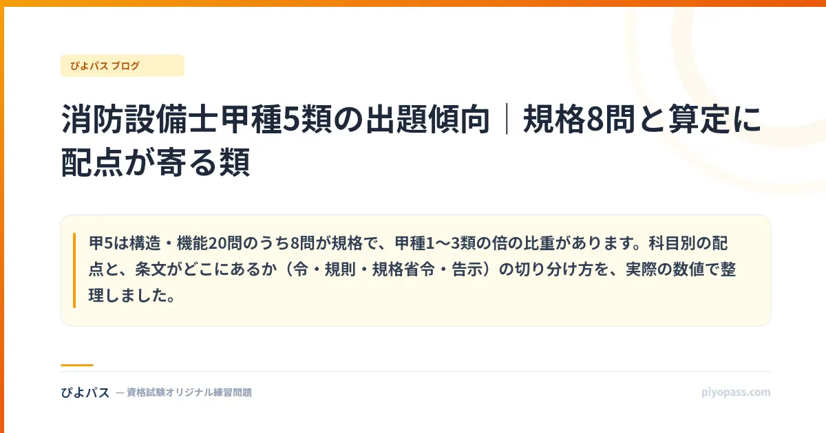 消防設備士甲種5類の出題傾向｜規格8問と算定に配点が寄る類