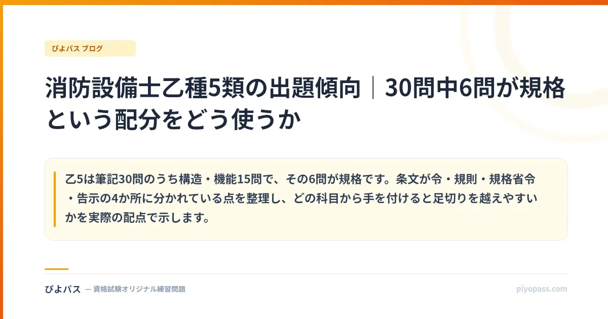 消防設備士乙種5類の出題傾向｜30問中6問が規格という配分をどう使うか
