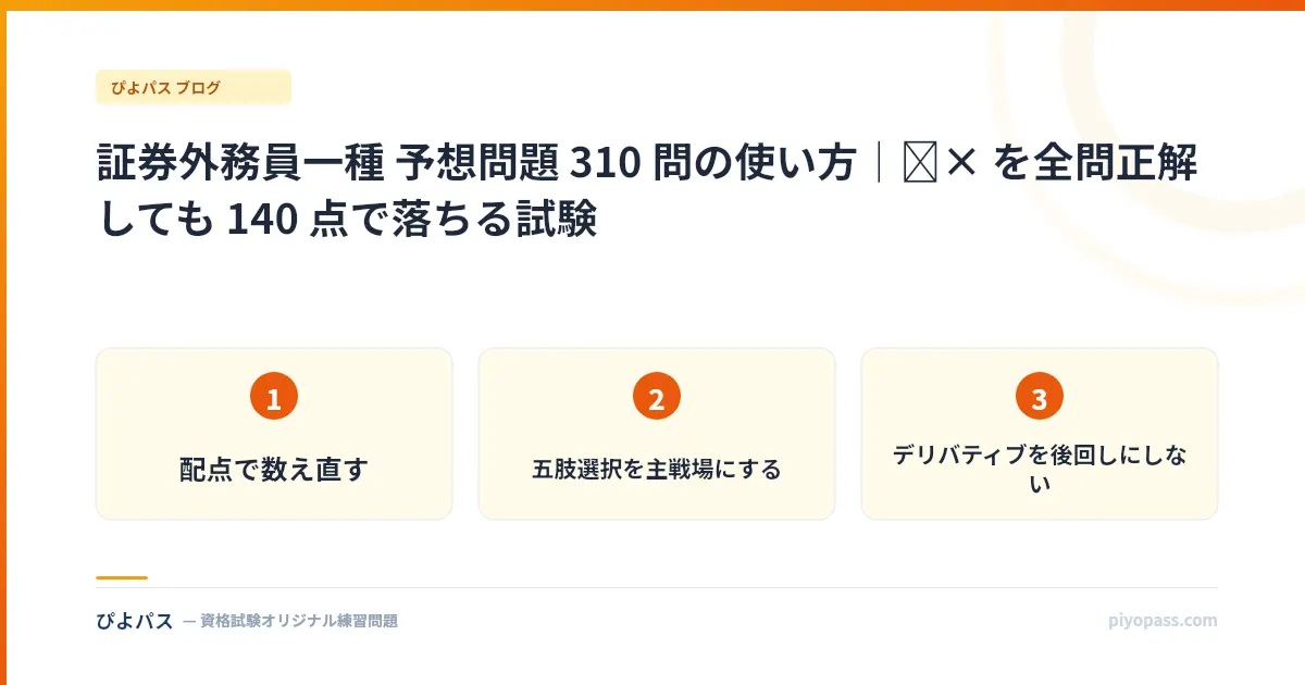 証券外務員一種 予想問題 310 問の使い方|○× を全問正解しても 140 点で落ちる試験