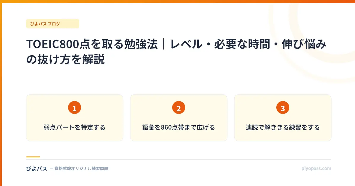 TOEIC800点を取る勉強法｜レベル・必要な時間・伸び悩みの抜け方を解説