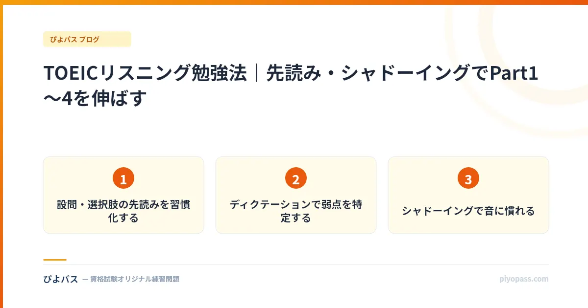 TOEICリスニング勉強法｜先読み・シャドーイングでPart1〜4を伸ばす