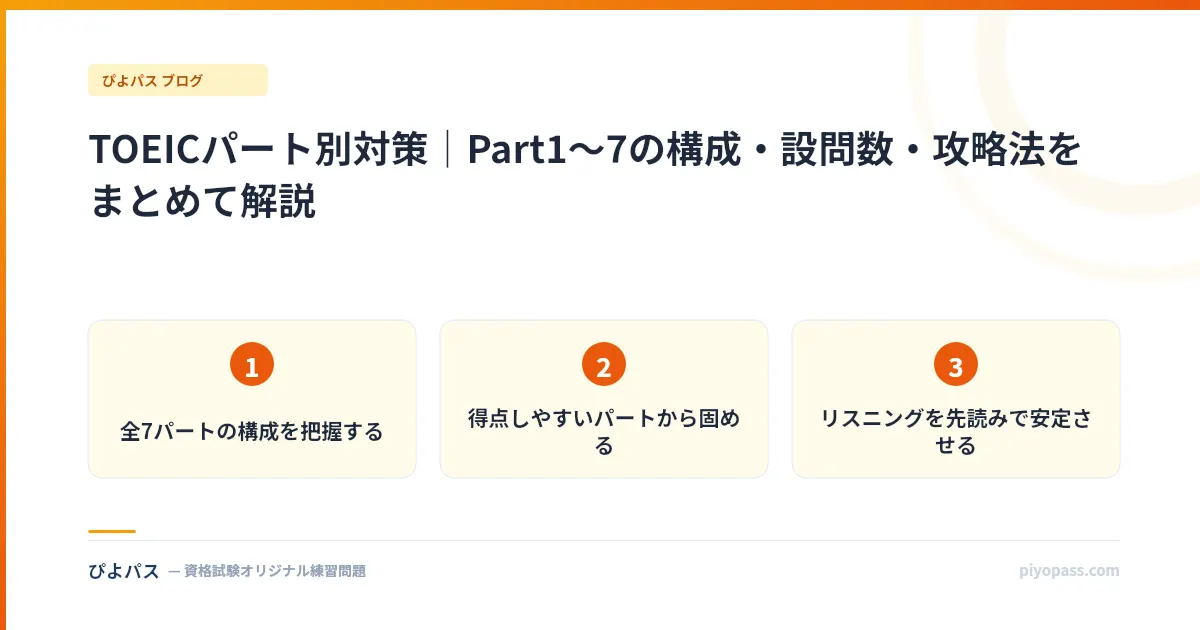 TOEICパート別対策｜Part1〜7の構成・設問数・攻略法をまとめて解説